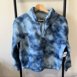 NWT Old Navy Girls Sherpa 1/4 zip pullover Jacket Blue White Cropped XL 14-16